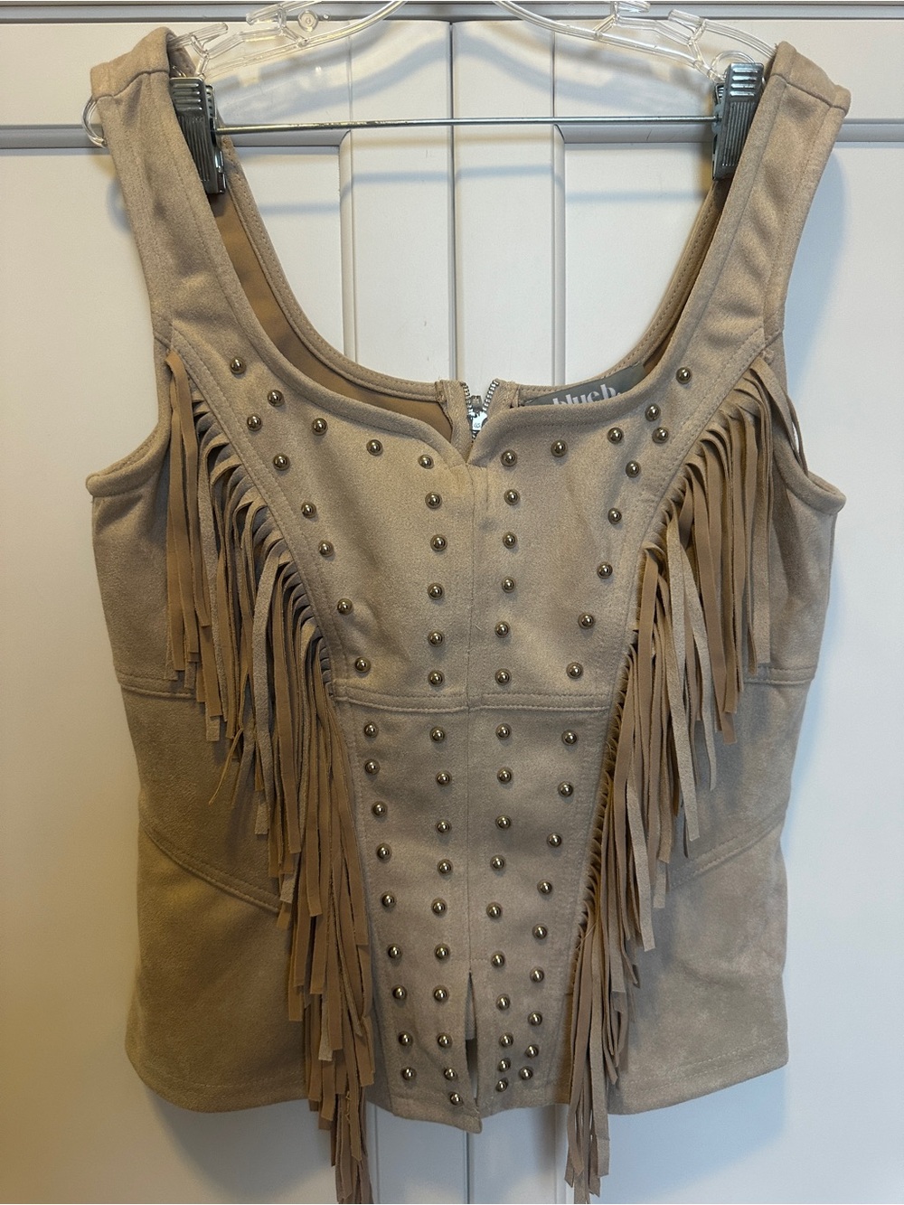 Fringed & Studded Taupe Faux Suede Tank Top- NWT Small